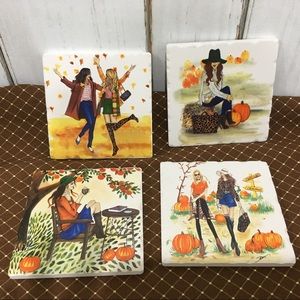 NWT Set of Fall GirlFriends Ceramic Coasters